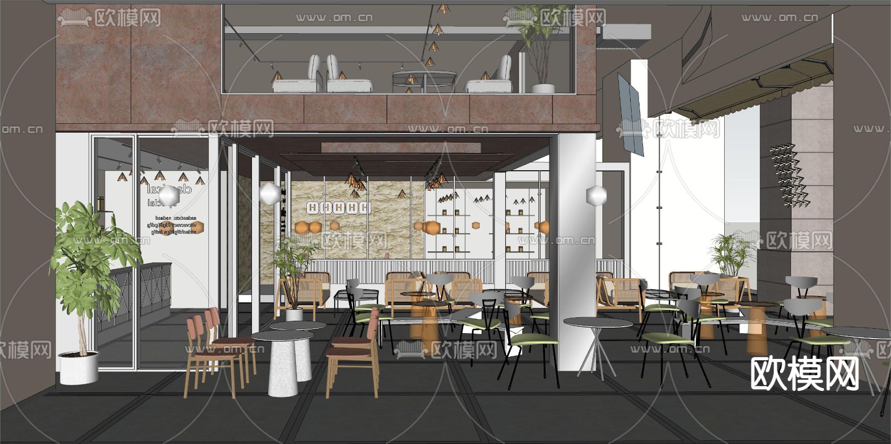 现代咖啡店su模型下载（渲染图2）