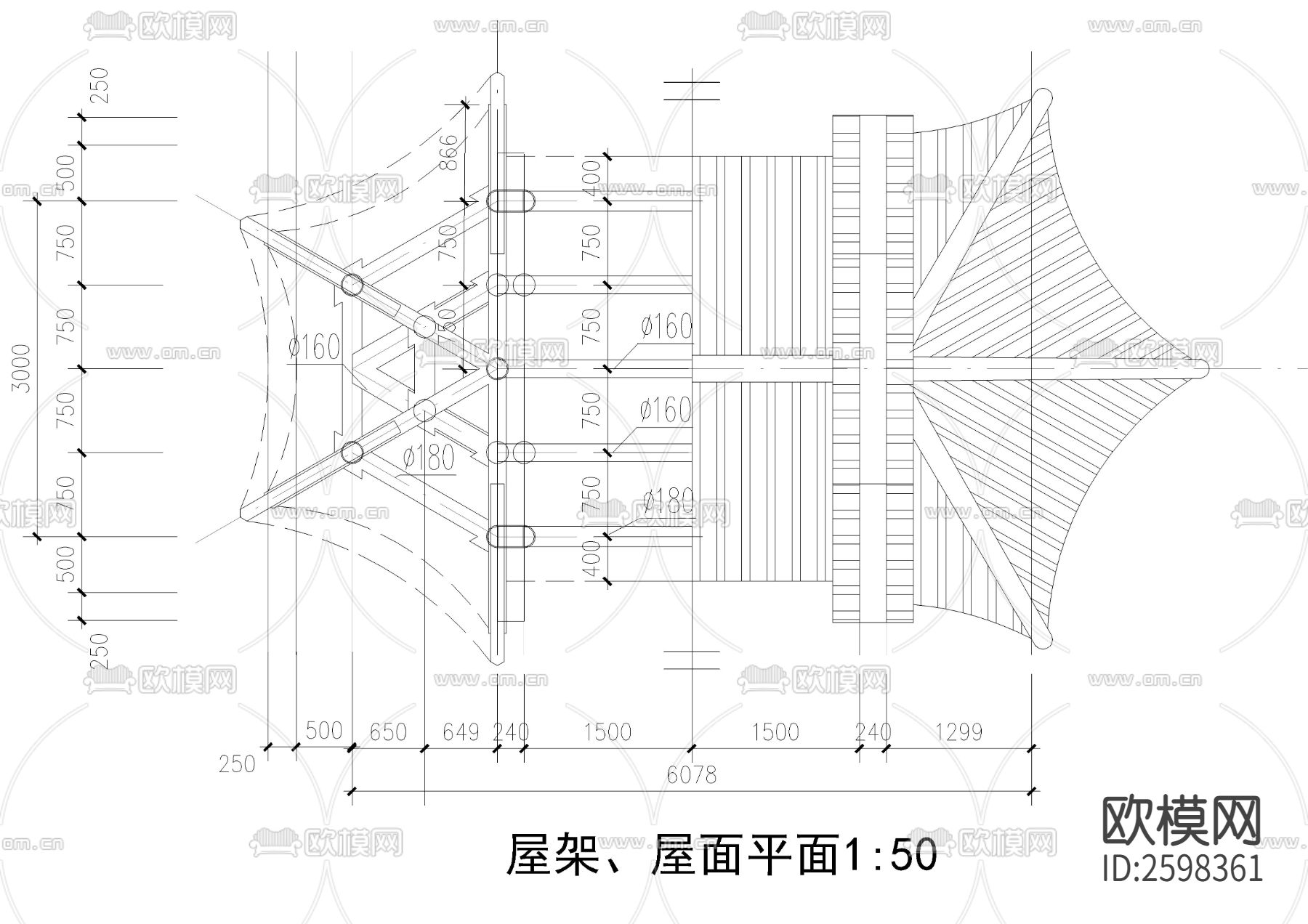 六角组合亭CAD施工图下载（渲染图4）