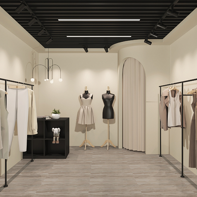  侘寂风女装店 服装店su模型 