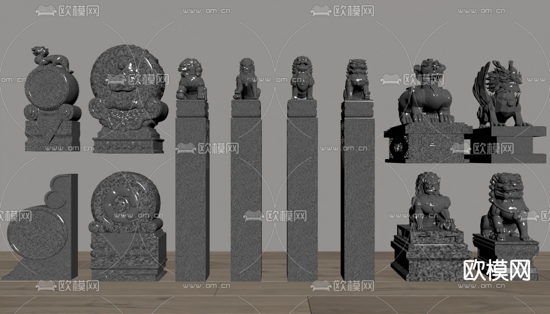 新中式拴马石su模型下载（渲染图2）