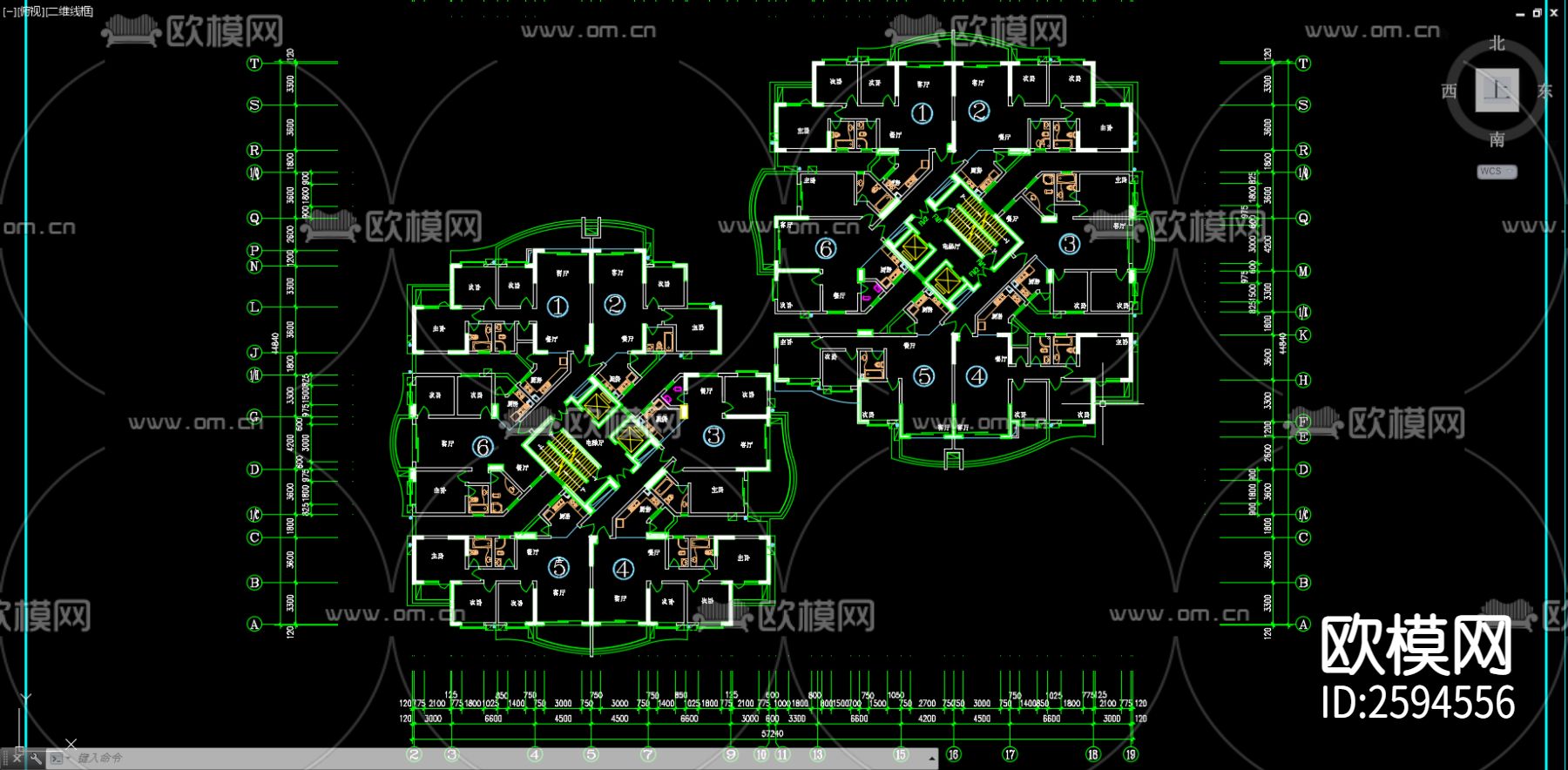 小区建筑平面CAD施工图下载（渲染图2）