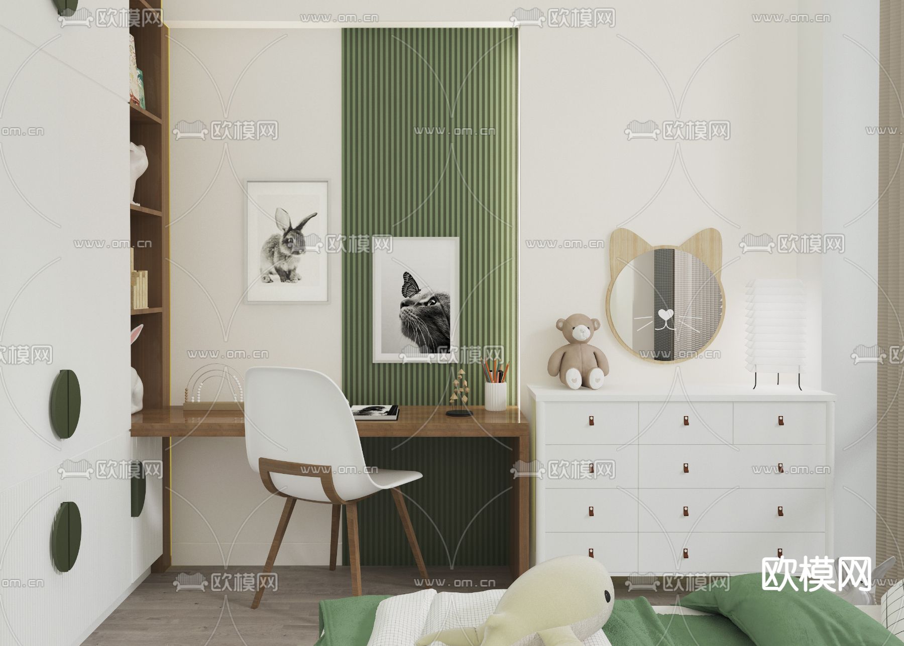 北欧风书桌 书台 边柜3d模型下载