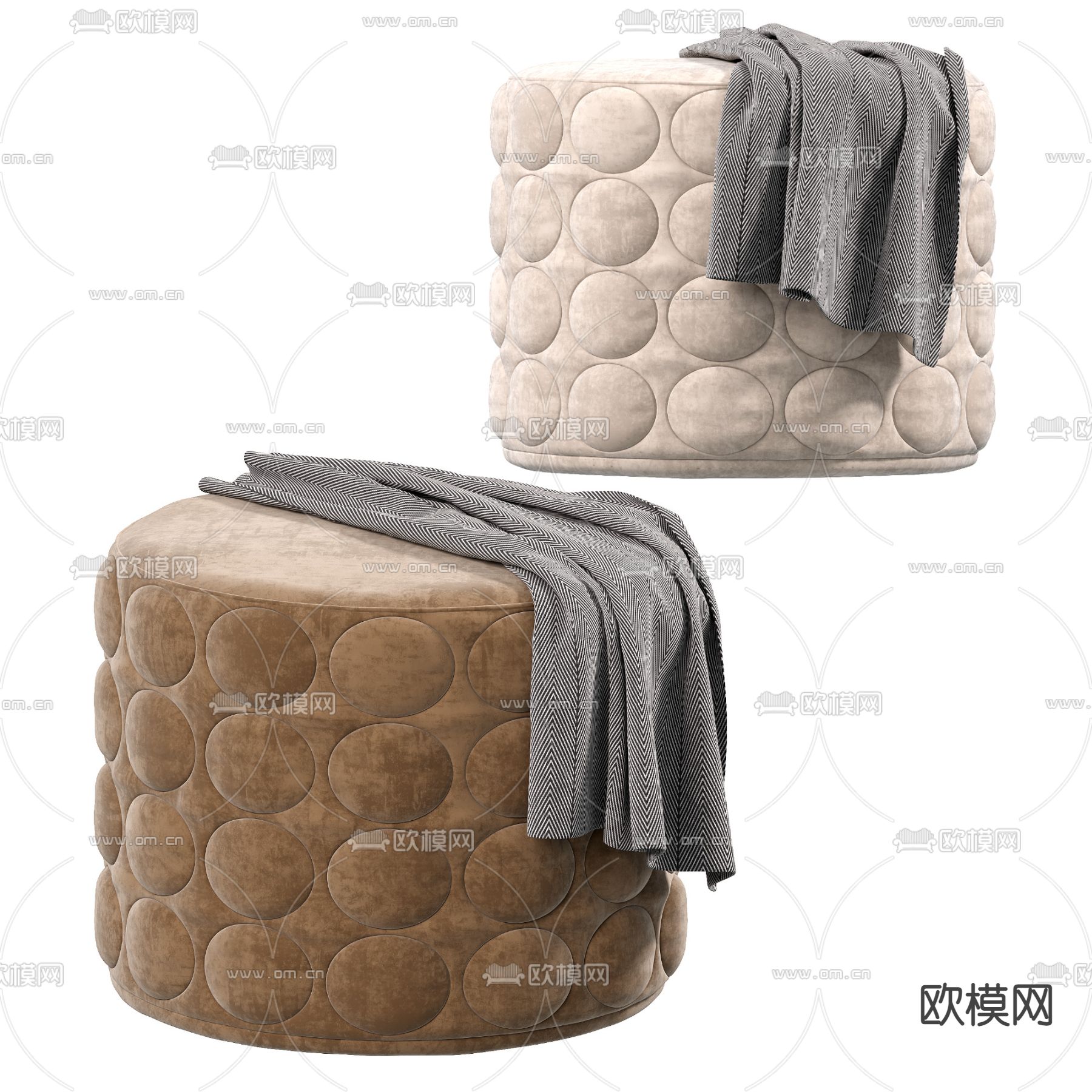 凳子 圆凳 矮凳 沙发凳3d模型下载（渲染图1）