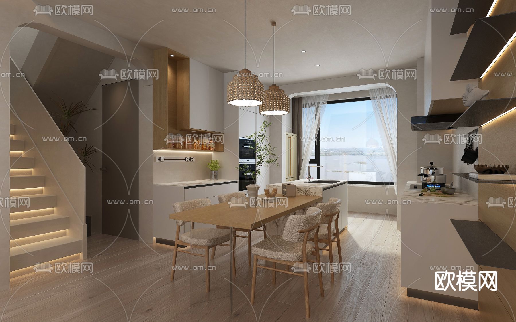 侘寂风厨房 餐厅免费3d模型下载（渲染图6）