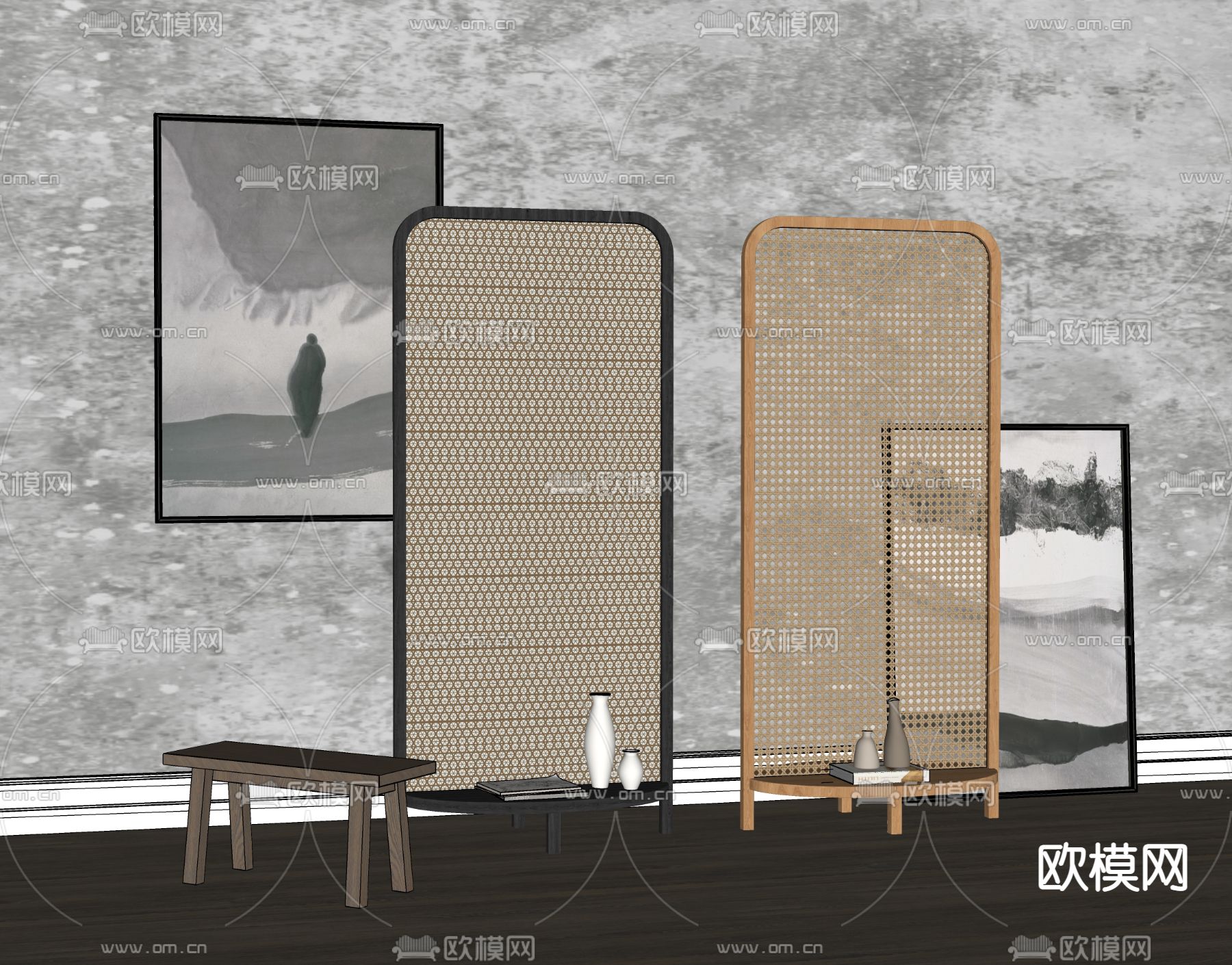 侘寂风屏风su模型下载（渲染图2）