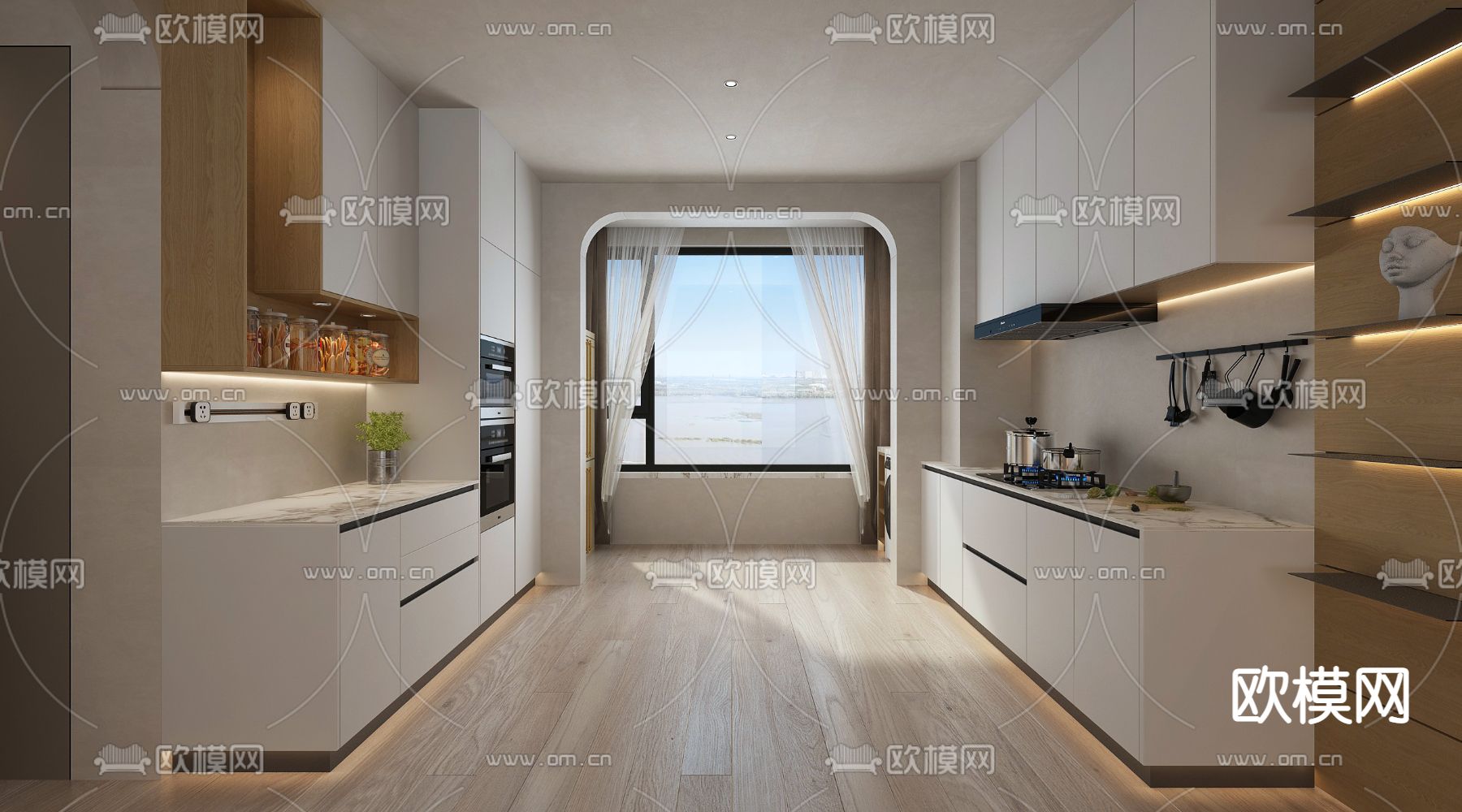 侘寂风厨房 餐厅免费3d模型下载（渲染图4）