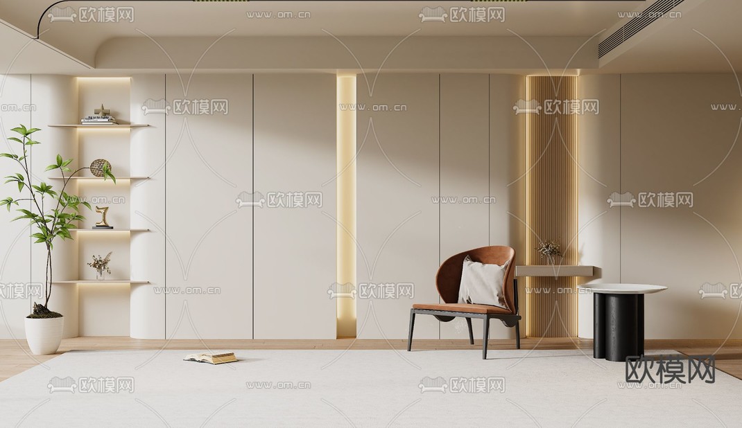 奶油风背景墙3d模型下载_ID14049070_3dmax免费模型-欧模网