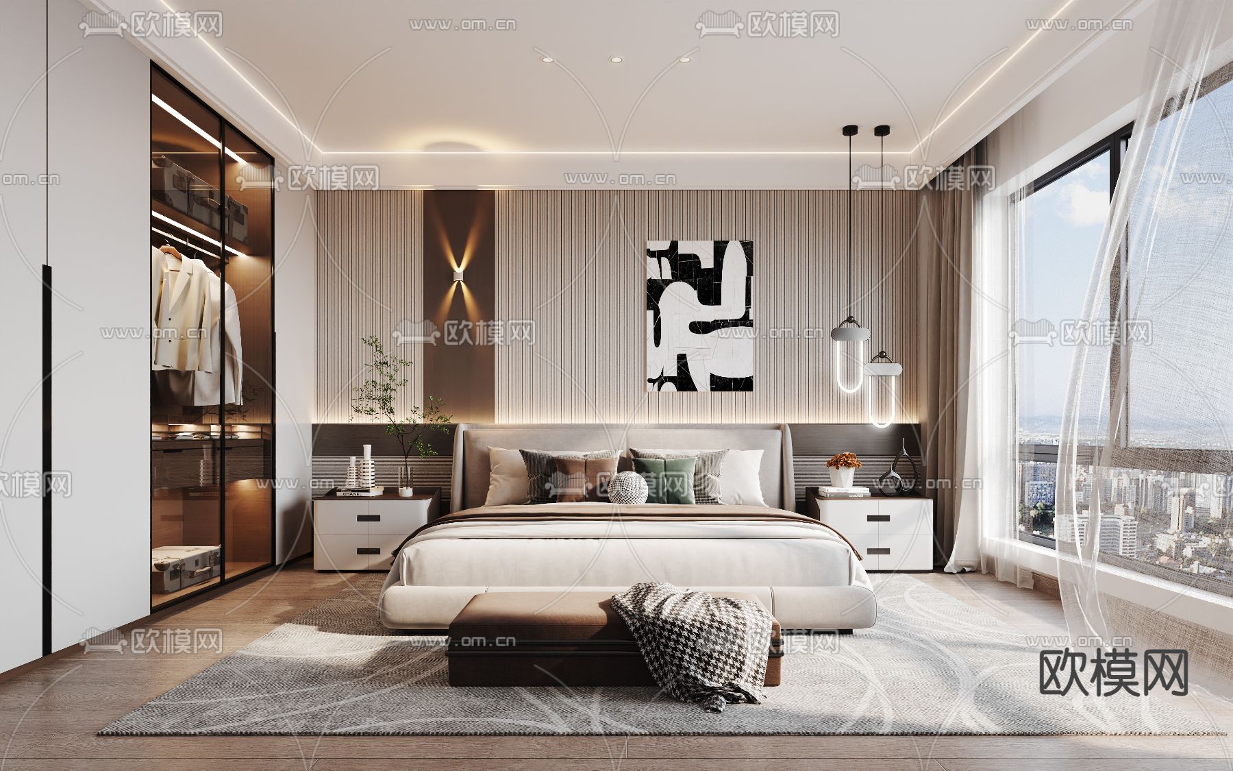 现代卧室 主人房3d模型下载