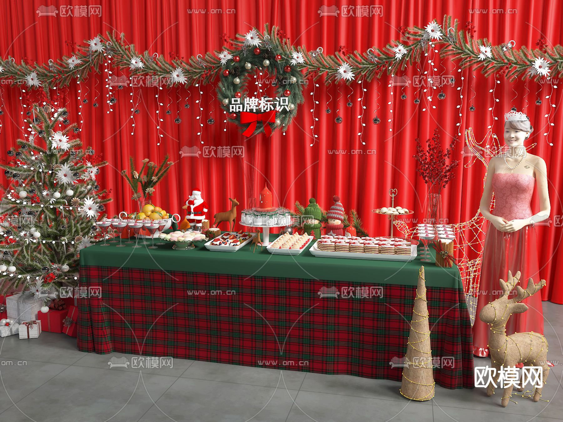 自助餐台 取餐台 糕点 点心3d模型下载（渲染图2）