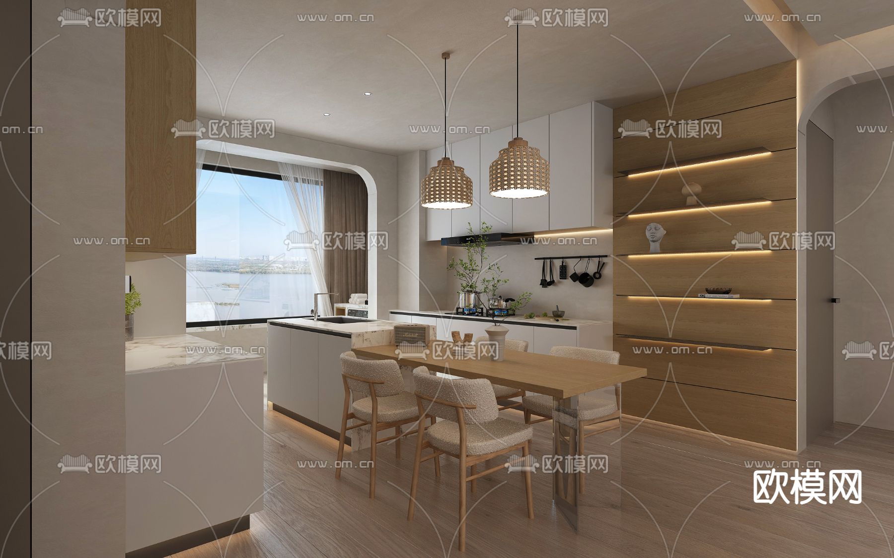 侘寂风厨房 餐厅免费3d模型下载（渲染图5）