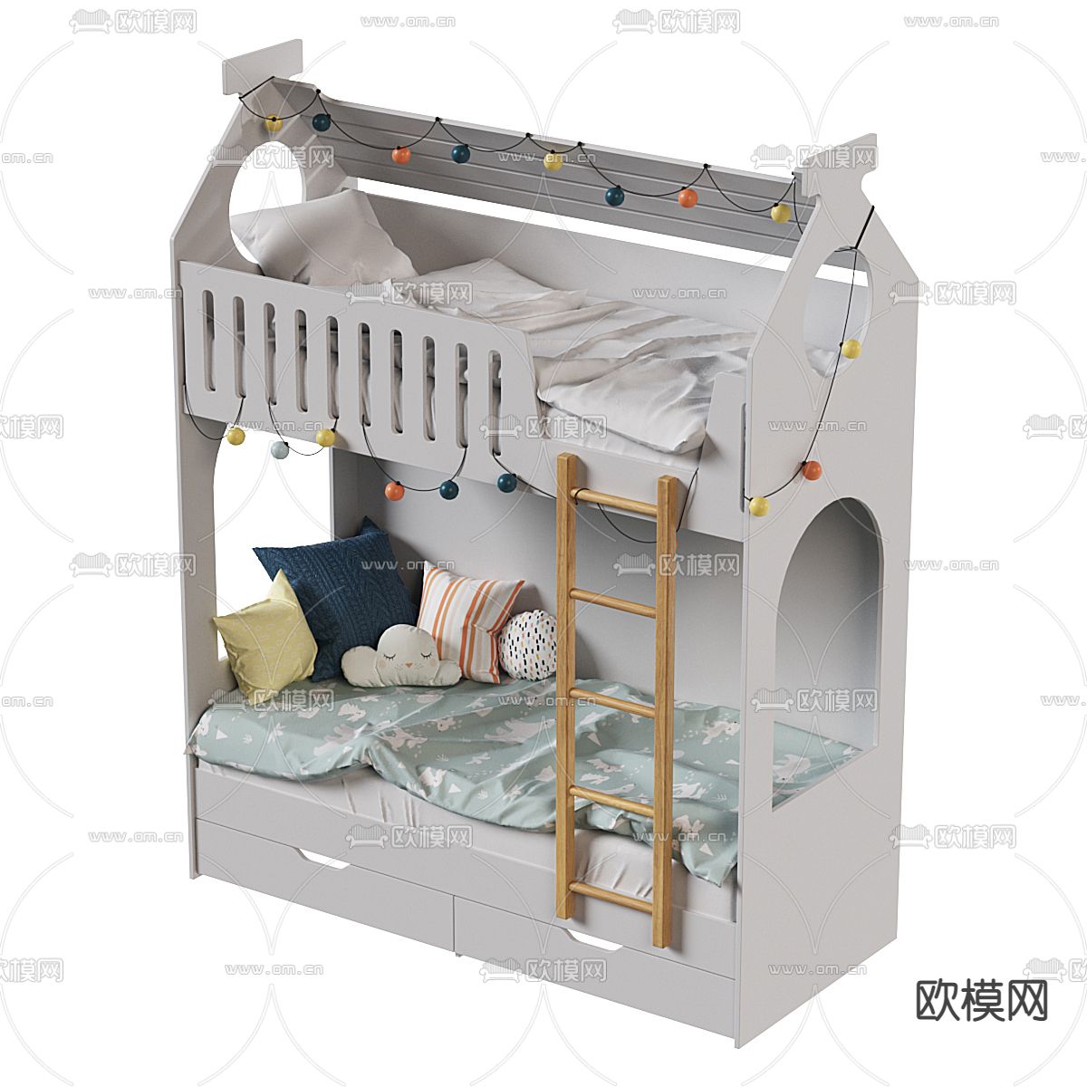儿童床 上下铺床3d模型下载（渲染图2）