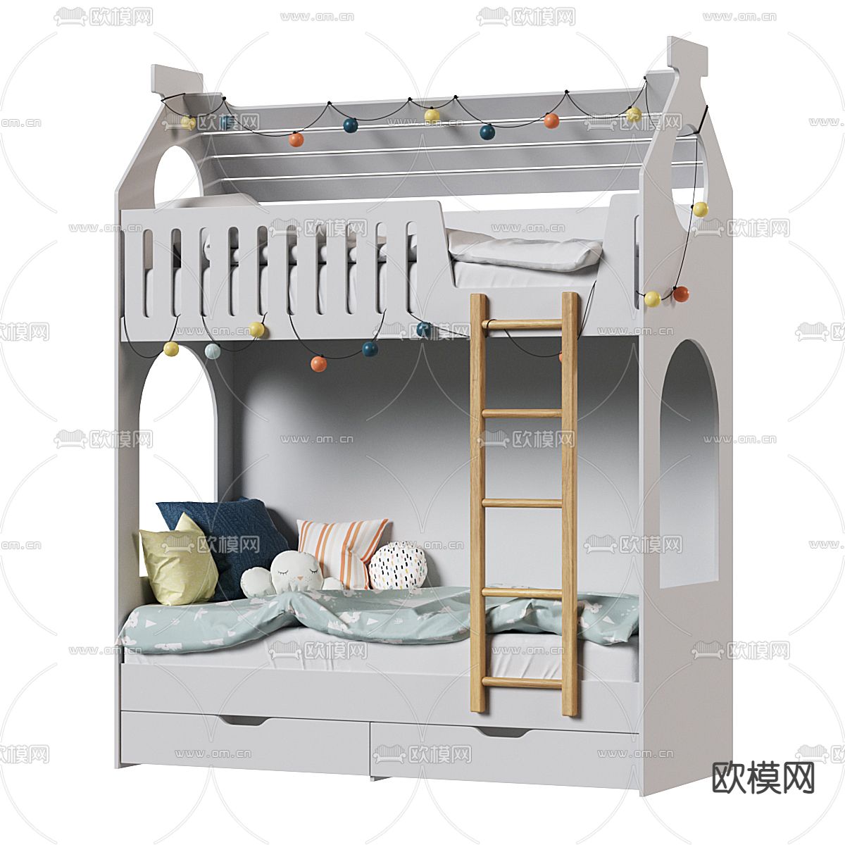 儿童床 上下铺床3d模型下载（渲染图1）