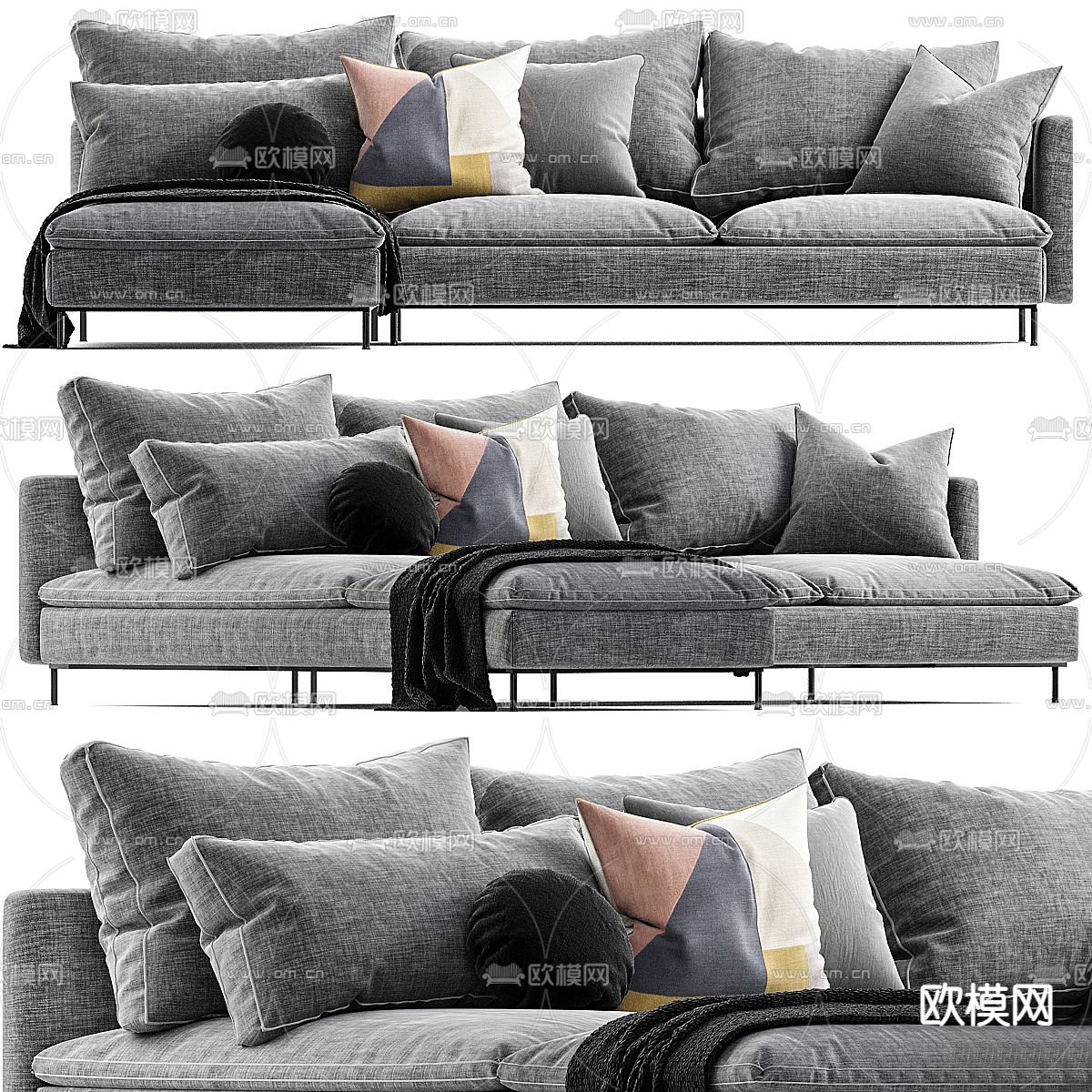 布艺多人沙发3d模型下载