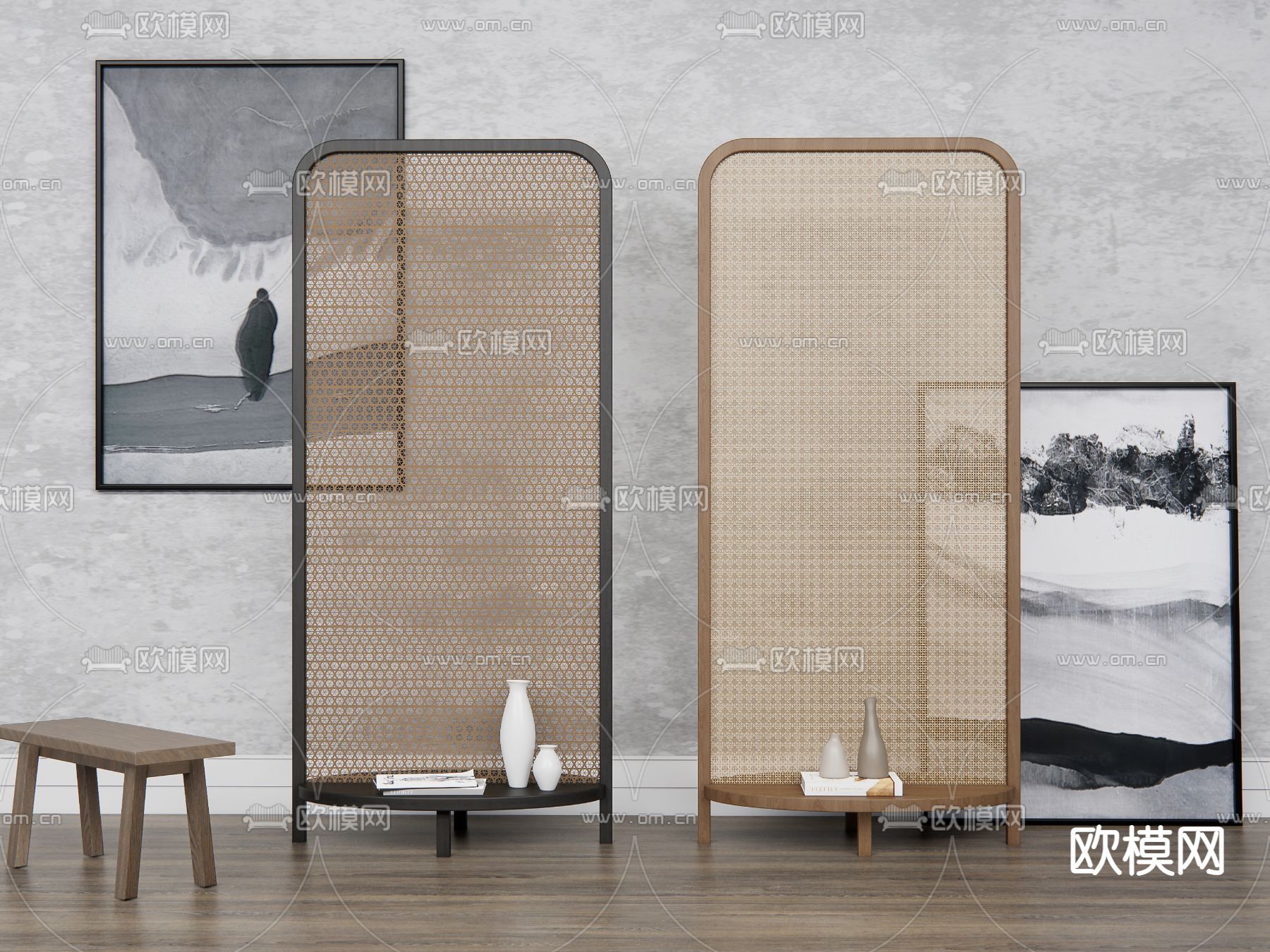 侘寂风屏风su模型下载（渲染图1）
