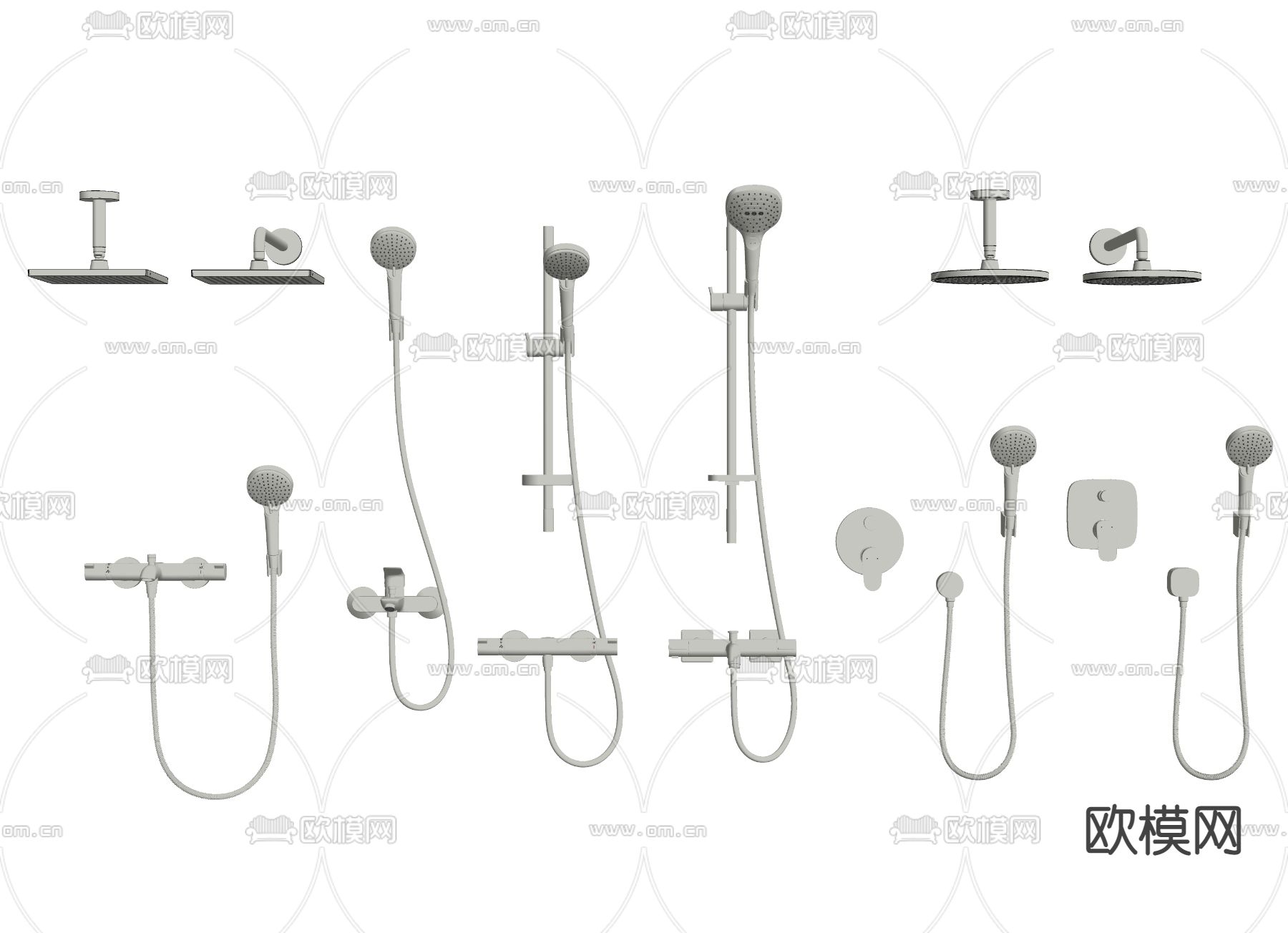现代淋浴花洒su模型下载（渲染图2）