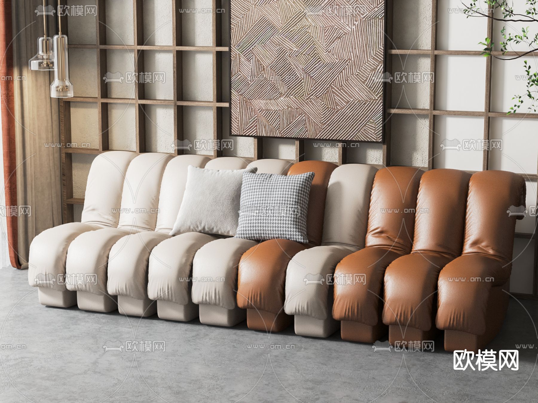 多人沙发 皮革沙发3d模型下载