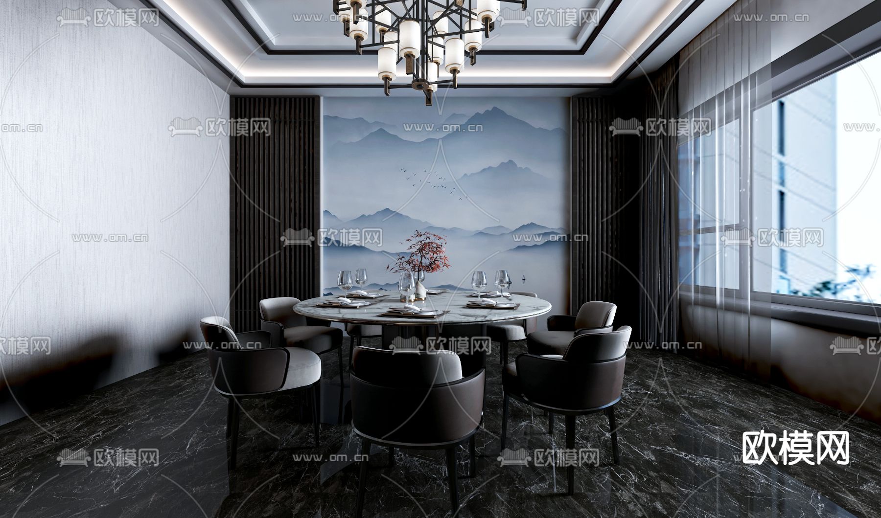 中式餐厅包房免费3d模型下载