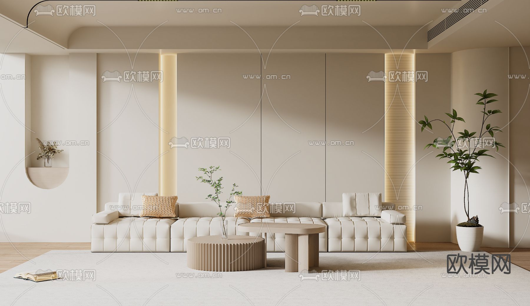 奶油风背景墙3d模型下载