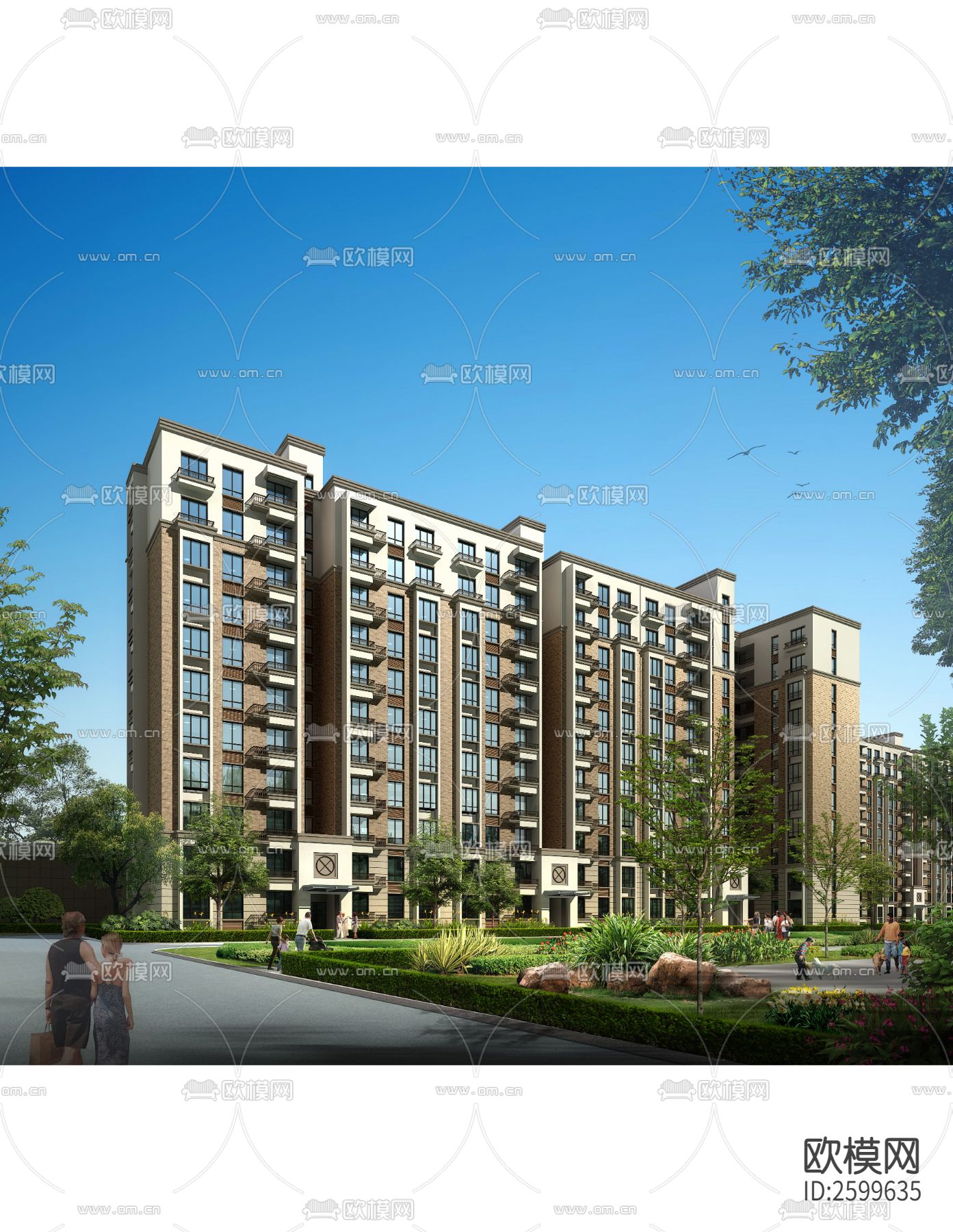 现代住宅区CAD施工图下载（渲染图10）