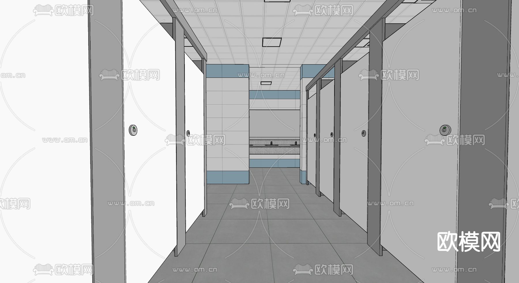 现代公共卫生间su模型下载（渲染图2）