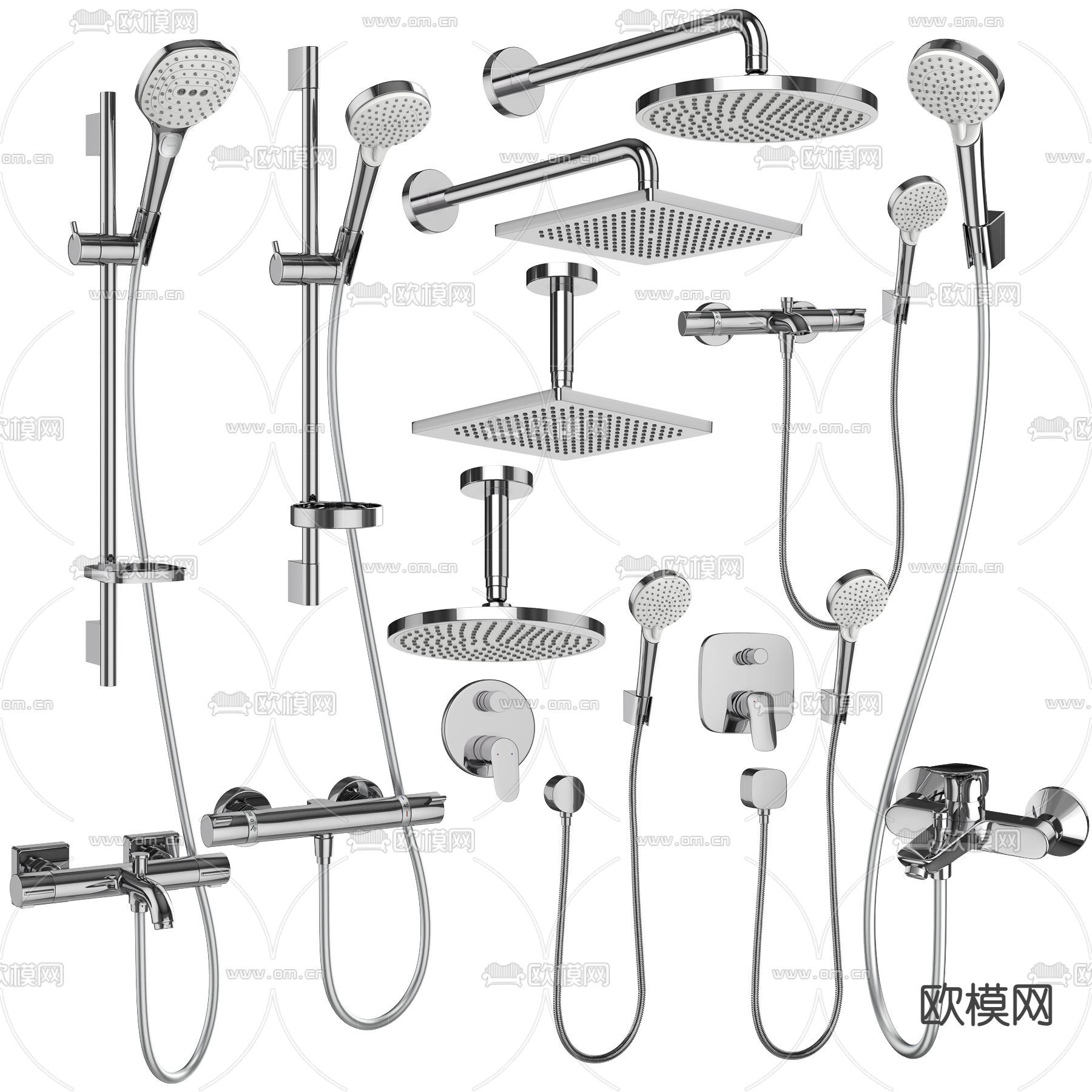 现代淋浴花洒su模型下载（渲染图1）