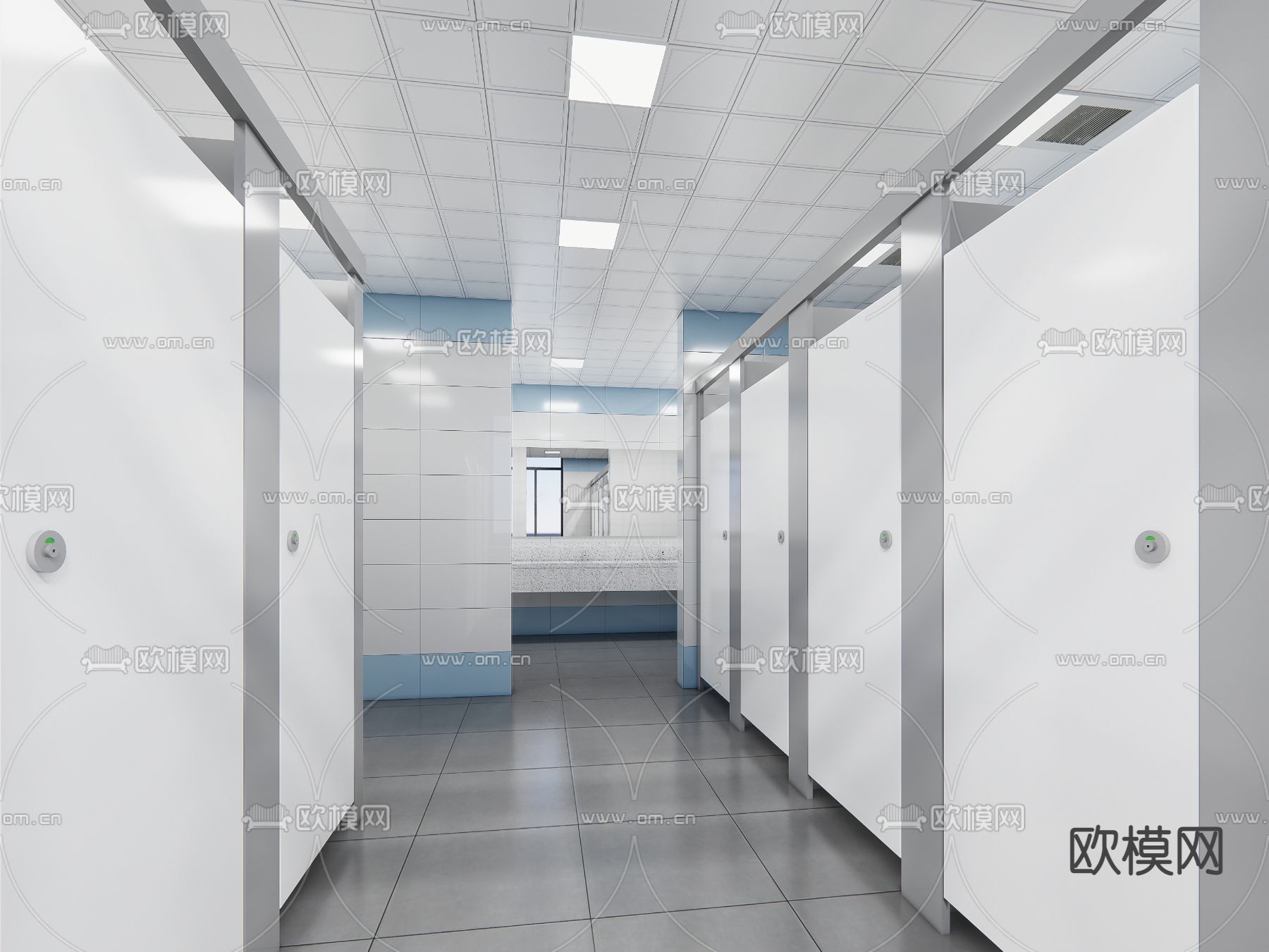 现代公共卫生间su模型下载（渲染图1）