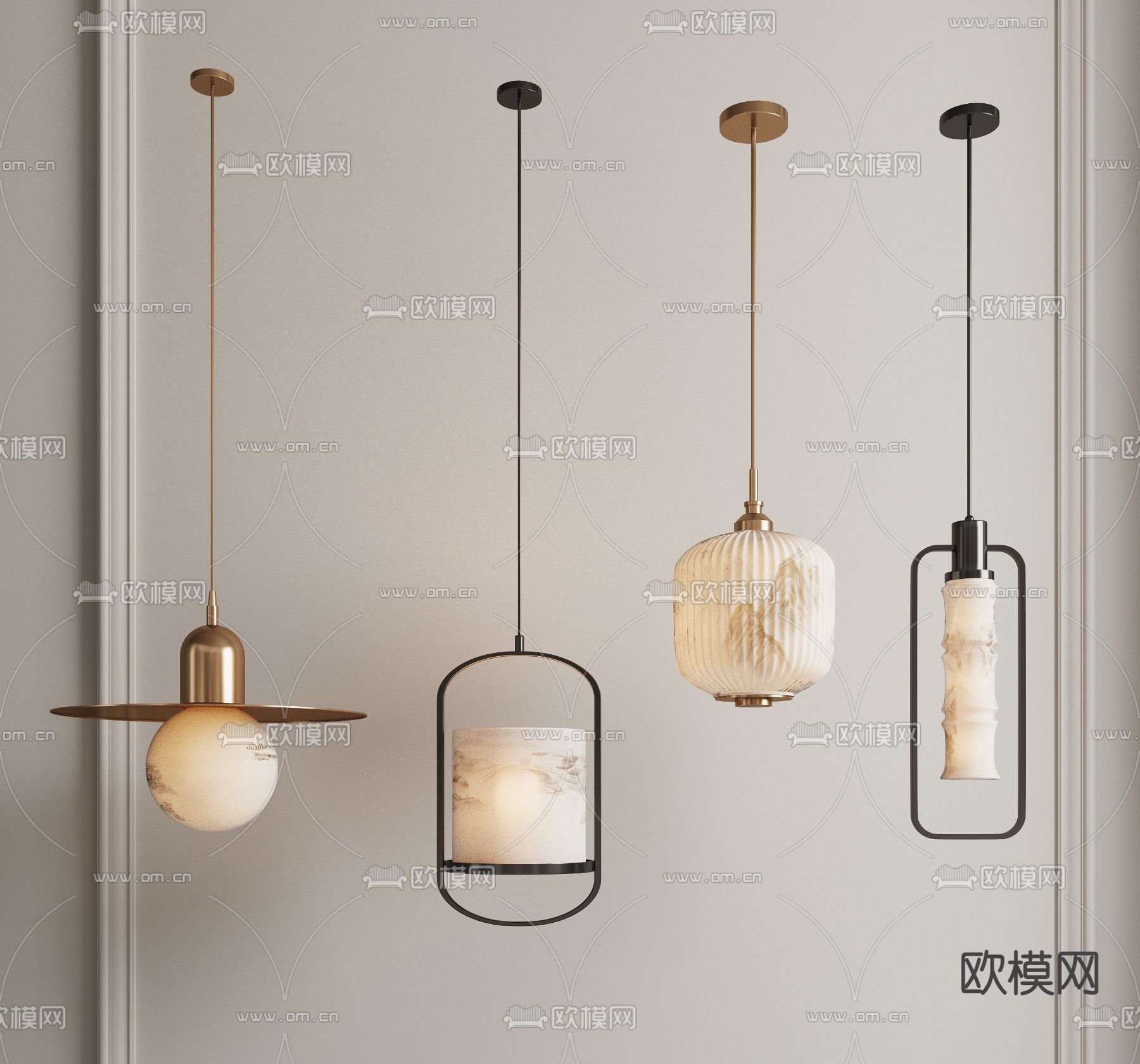 新中式吊灯3d模型下载