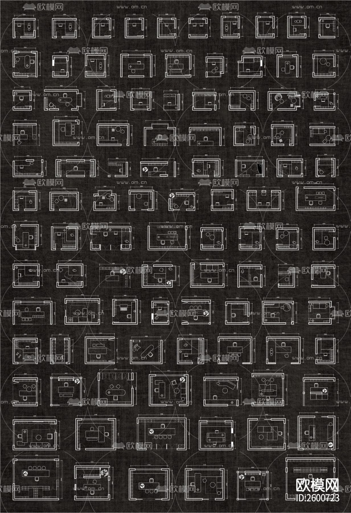 100个书房布局CAD图库下载（渲染图3）