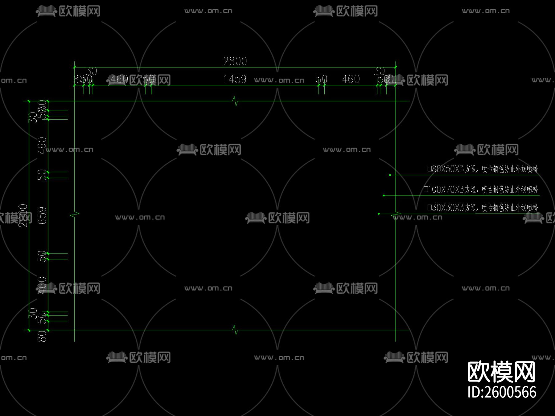 新中式花岗岩铁艺景墙CAD节点大样下载（渲染图4）