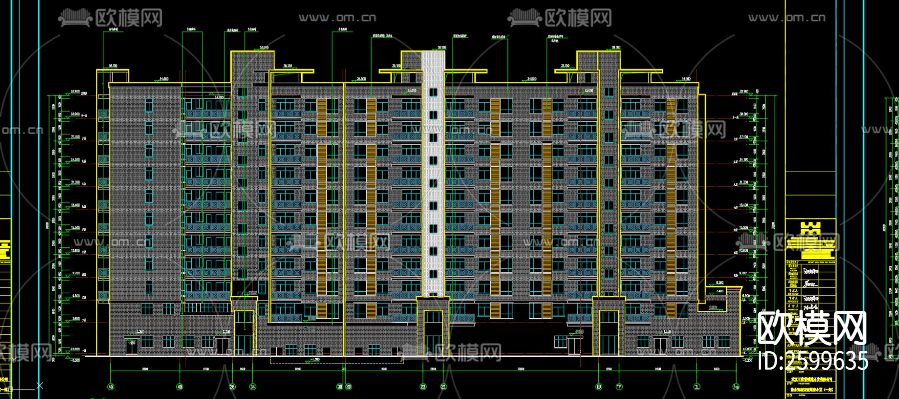 现代住宅区CAD施工图下载（渲染图1）