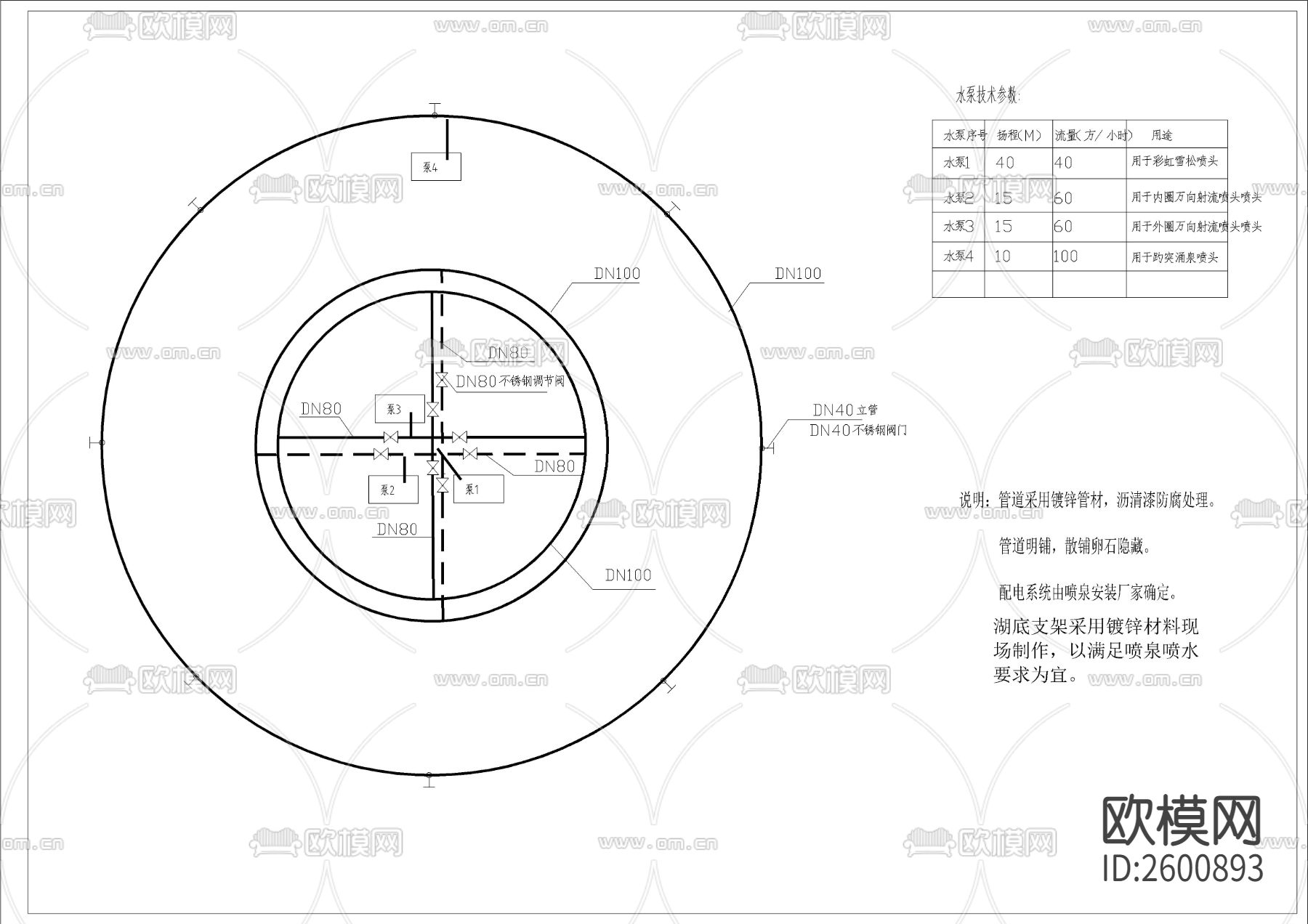 人工湖大喷泉CAD节点大样下载（渲染图4）