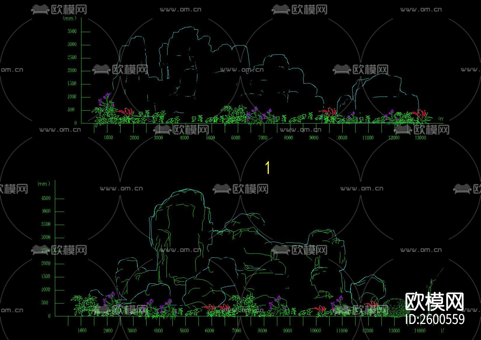 中式假山叠石跌水CAD节点大样下载（渲染图3）