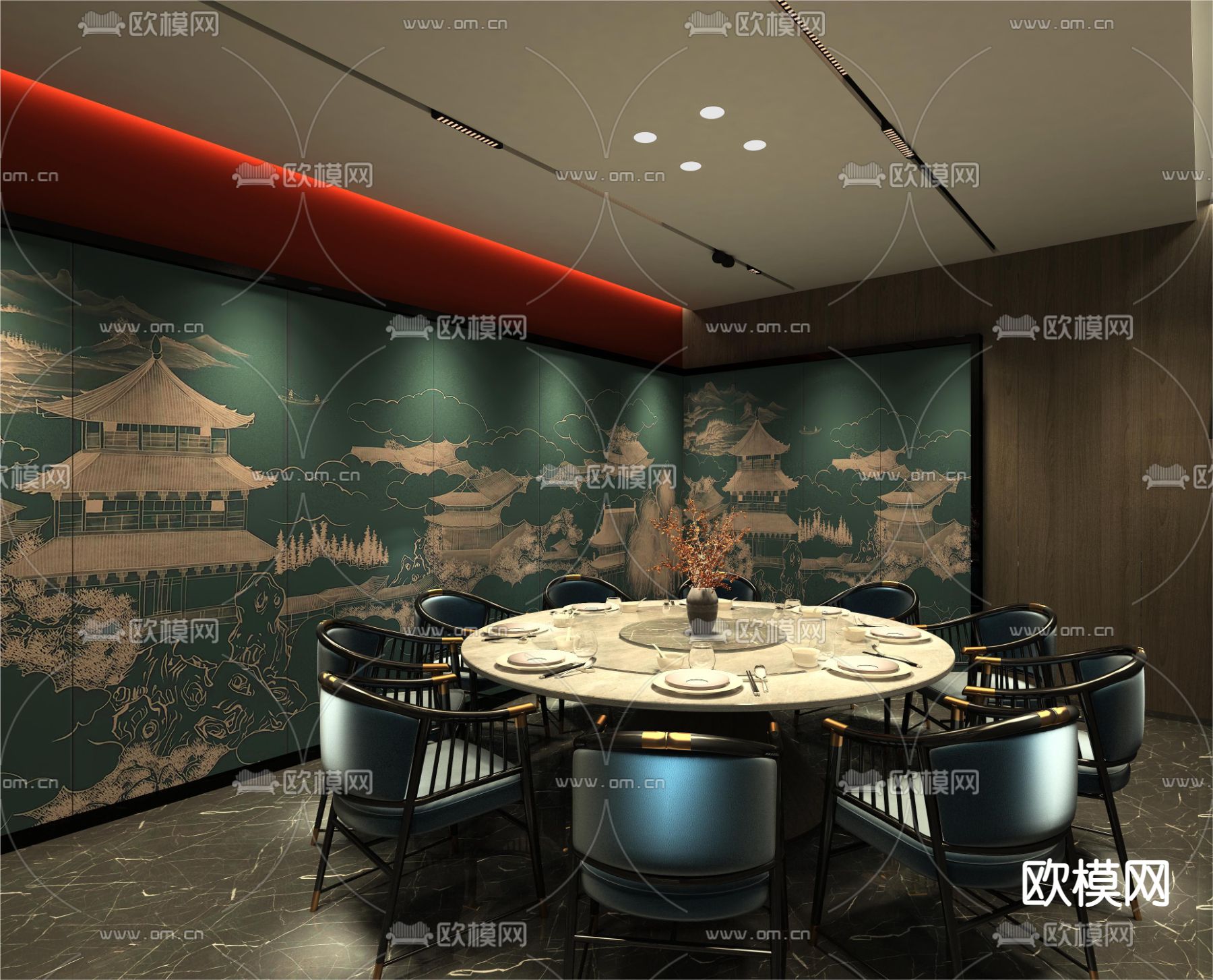 中餐厅包间 包房 包厢免费3d模型下载