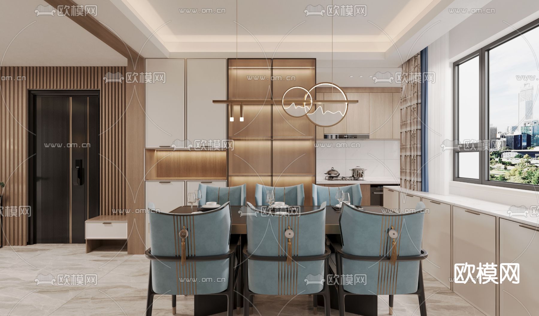 新中式客厅 餐厅免费3d模型下载（渲染图4）