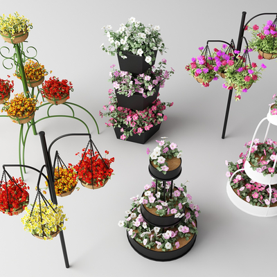  花架  花篮 花箱 花钵su模型 