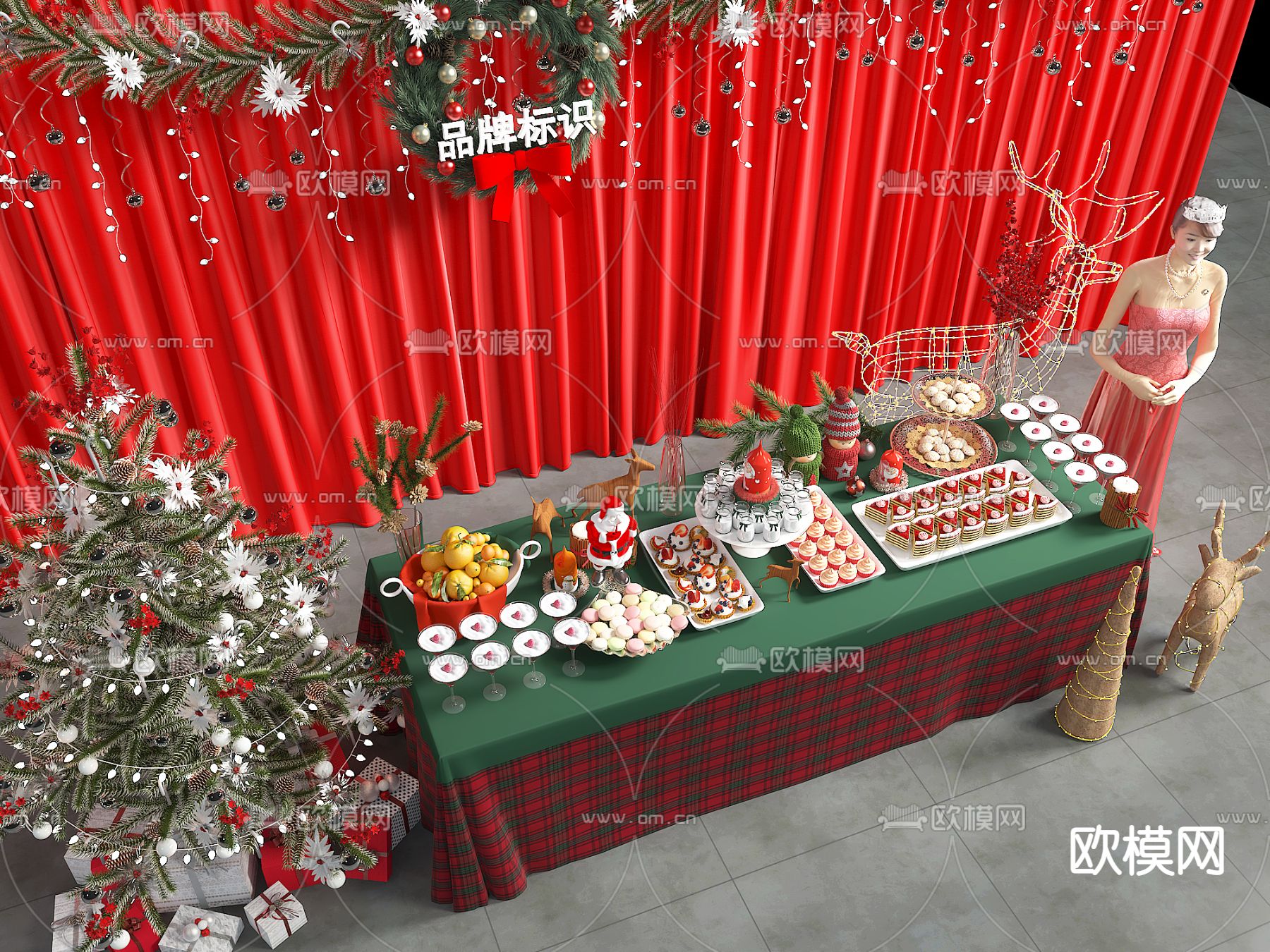 自助餐台 取餐台 糕点 点心3d模型下载（渲染图1）