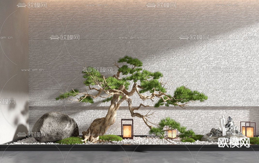 松树造景 植物堆3d模型下载_ID14048894_3dmax免费模型-欧模网