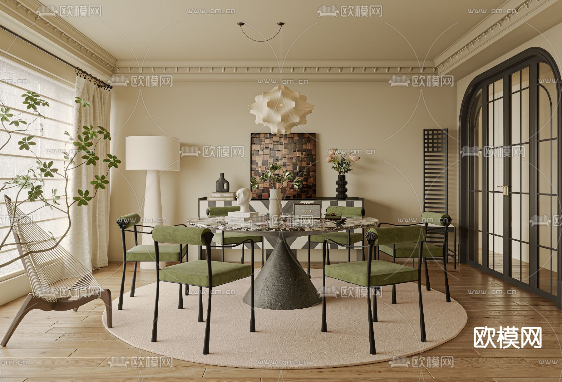 法式餐厅su模型下载（渲染图1）