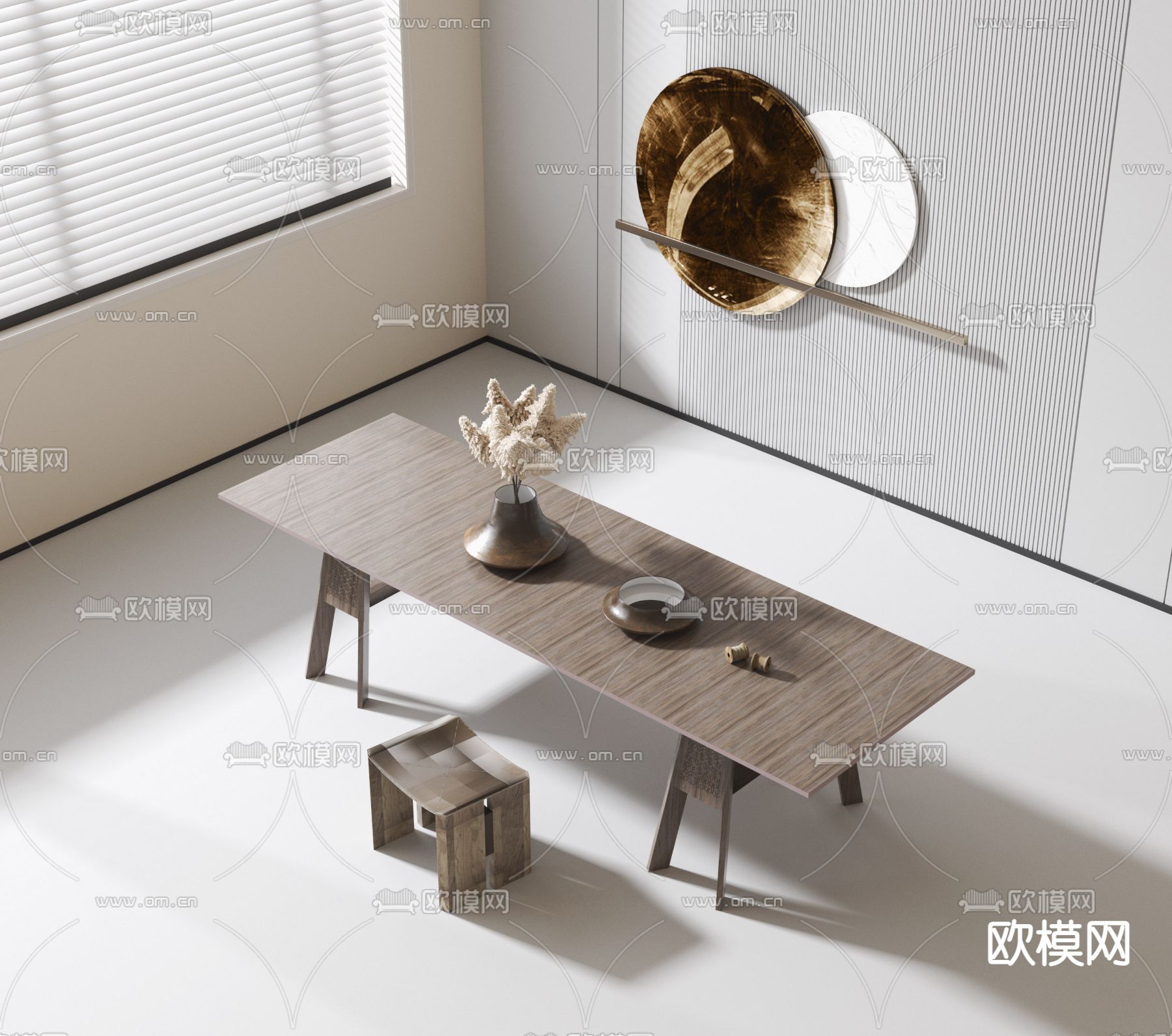 侘寂风书桌 写字台3d模型下载