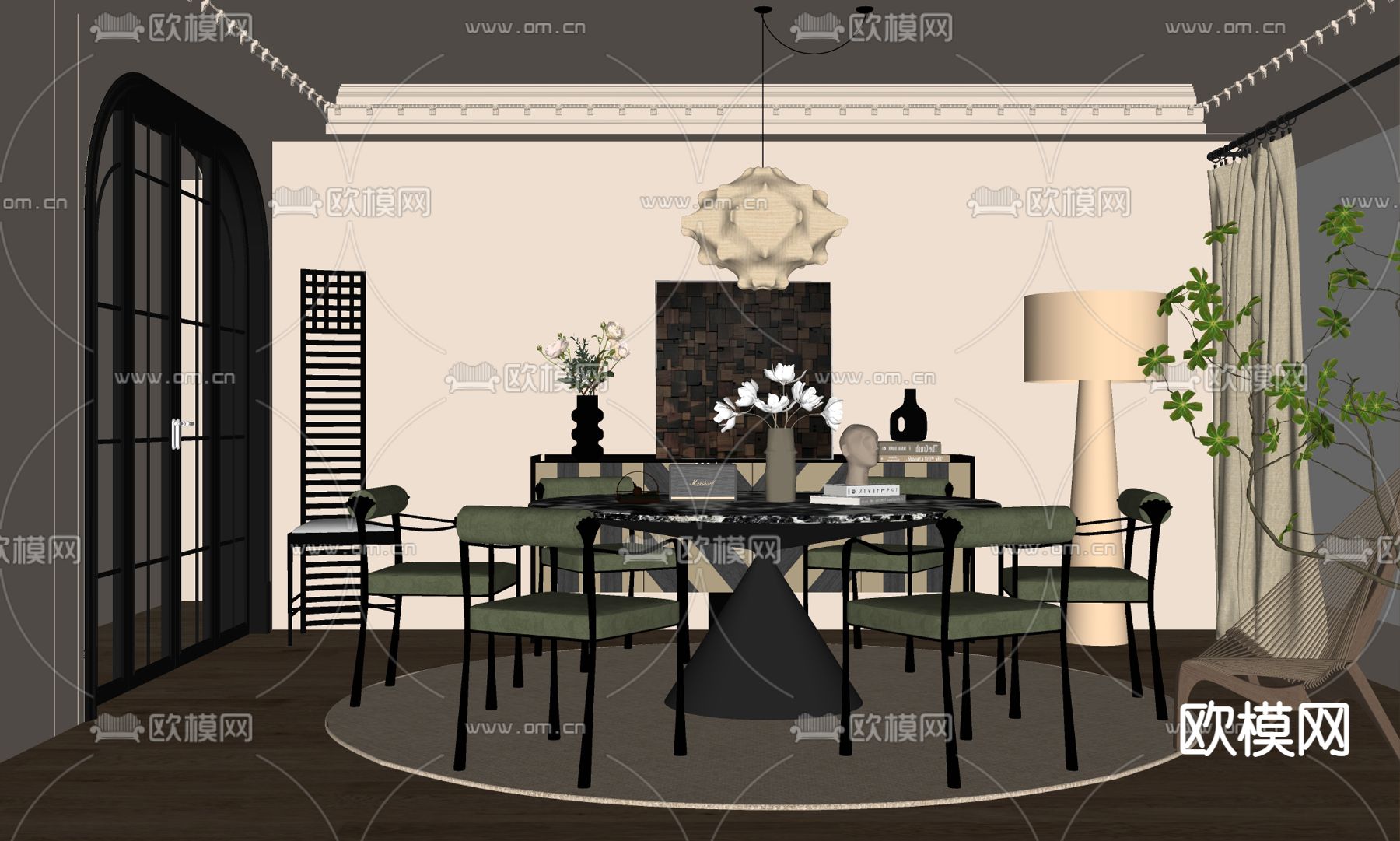 法式餐厅su模型下载（渲染图2）