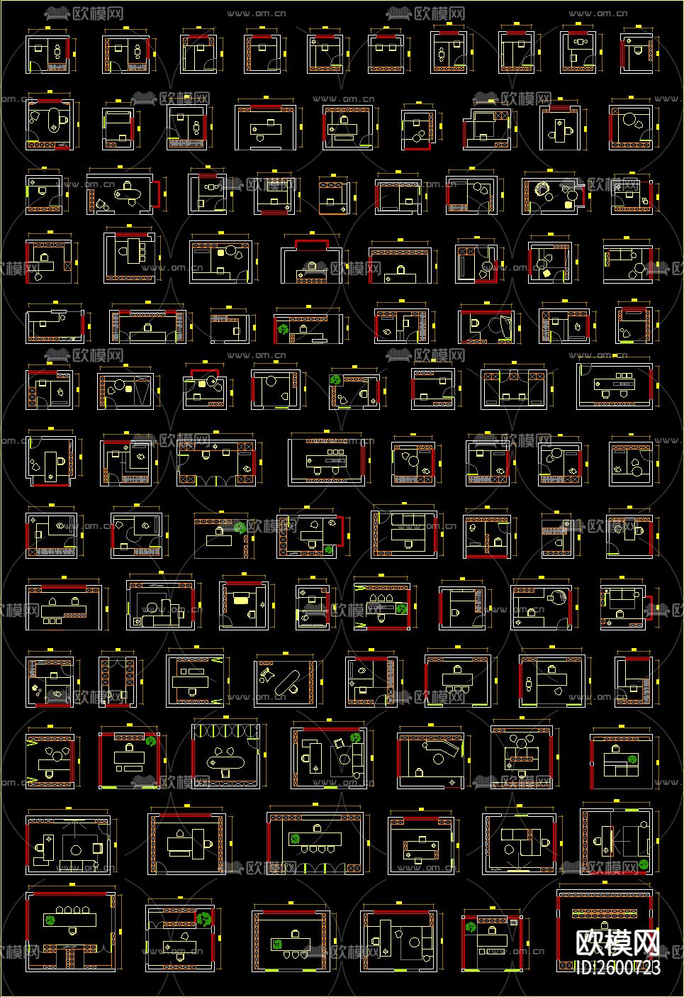 100个书房布局CAD图库下载（渲染图2）