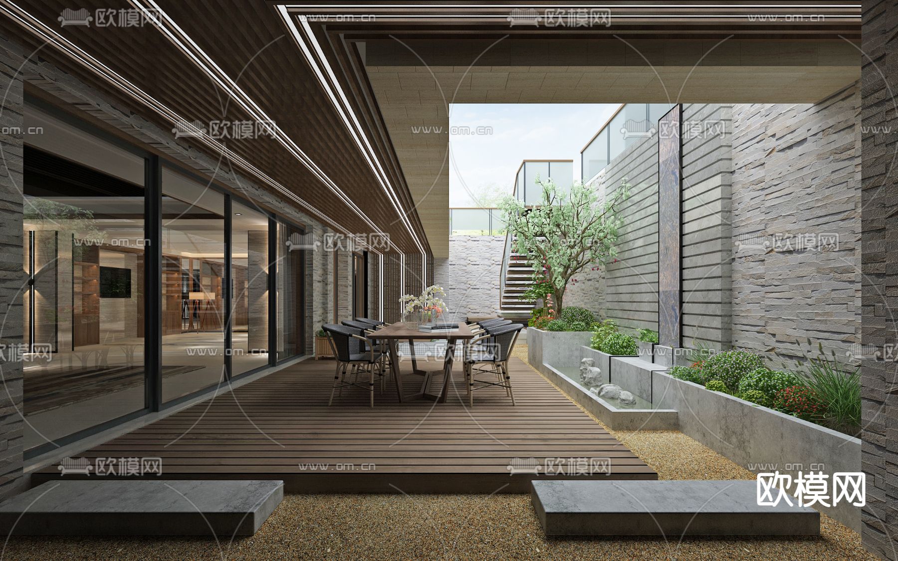 现代庭院 花园阳台3d模型下载