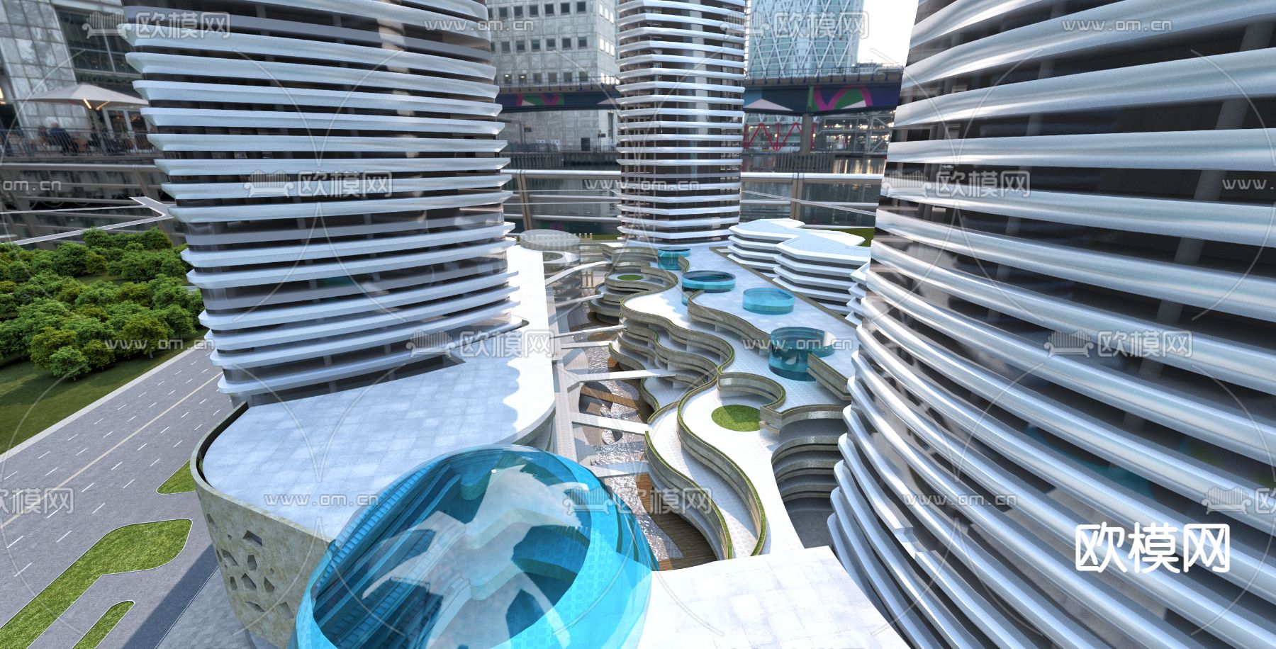 现代商业综合办公楼免费3d模型下载（渲染图2）