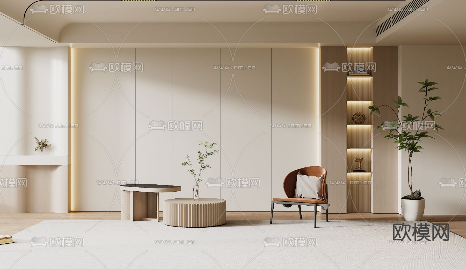 奶油风茶几3d模型下载