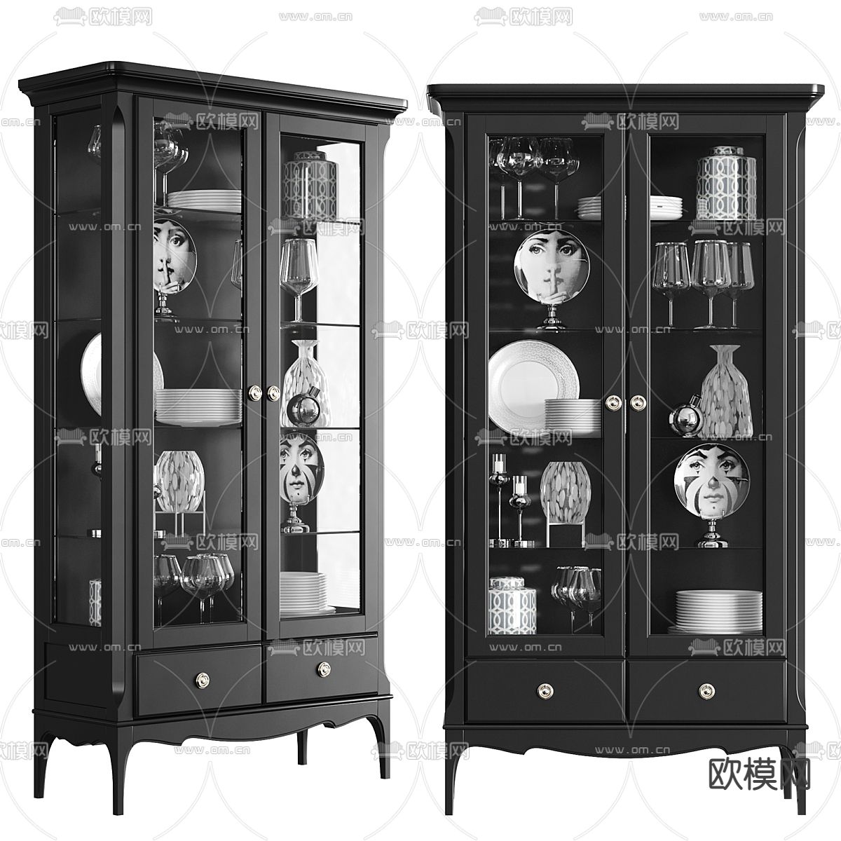 简欧碗柜 展示柜3d模型下载