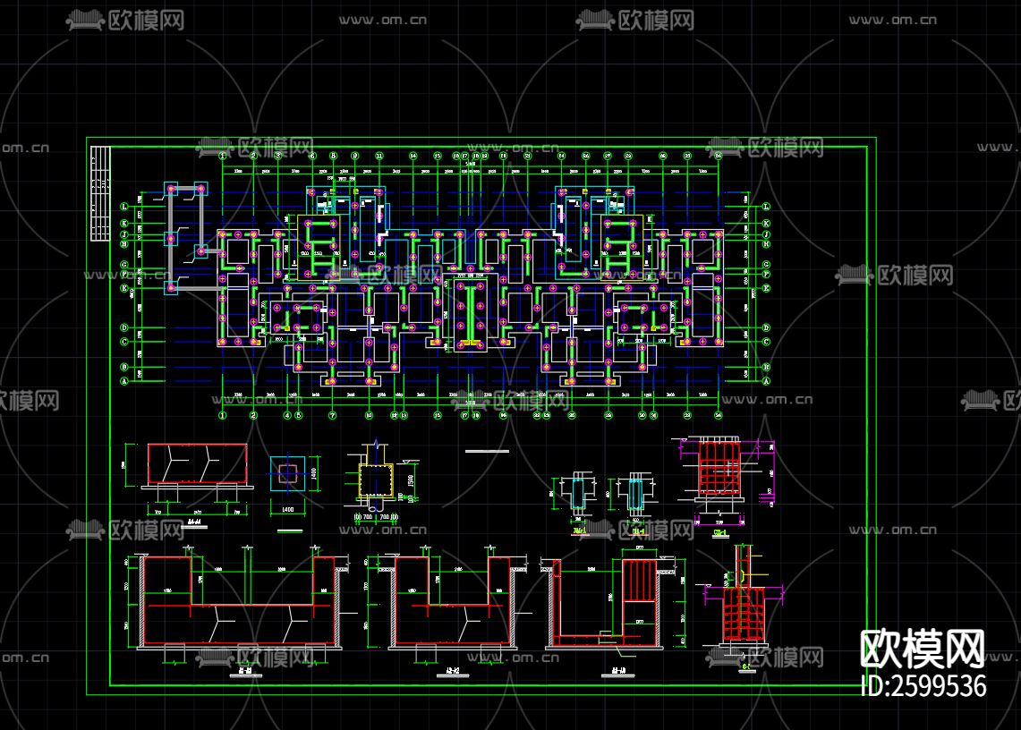 山河佳苑碧桂园3号楼结构图CAD施工图下载（渲染图1）