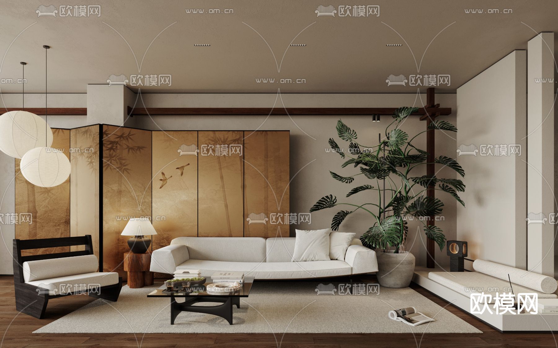 中古风客厅3d模型下载_ID14046644_3dmax免费模型-欧模网