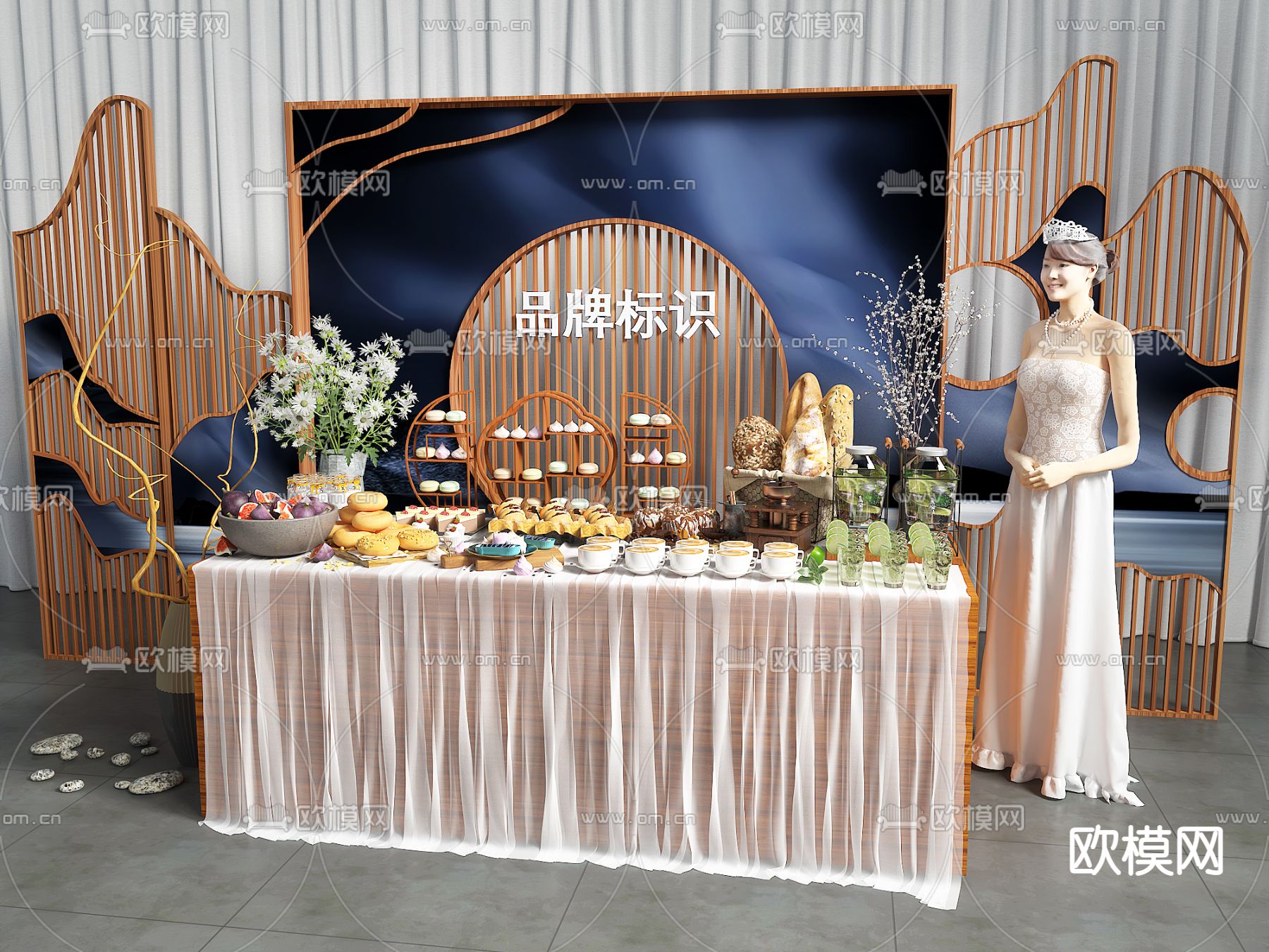 自助餐台 冷餐台 取餐台3d模型下载（渲染图2）