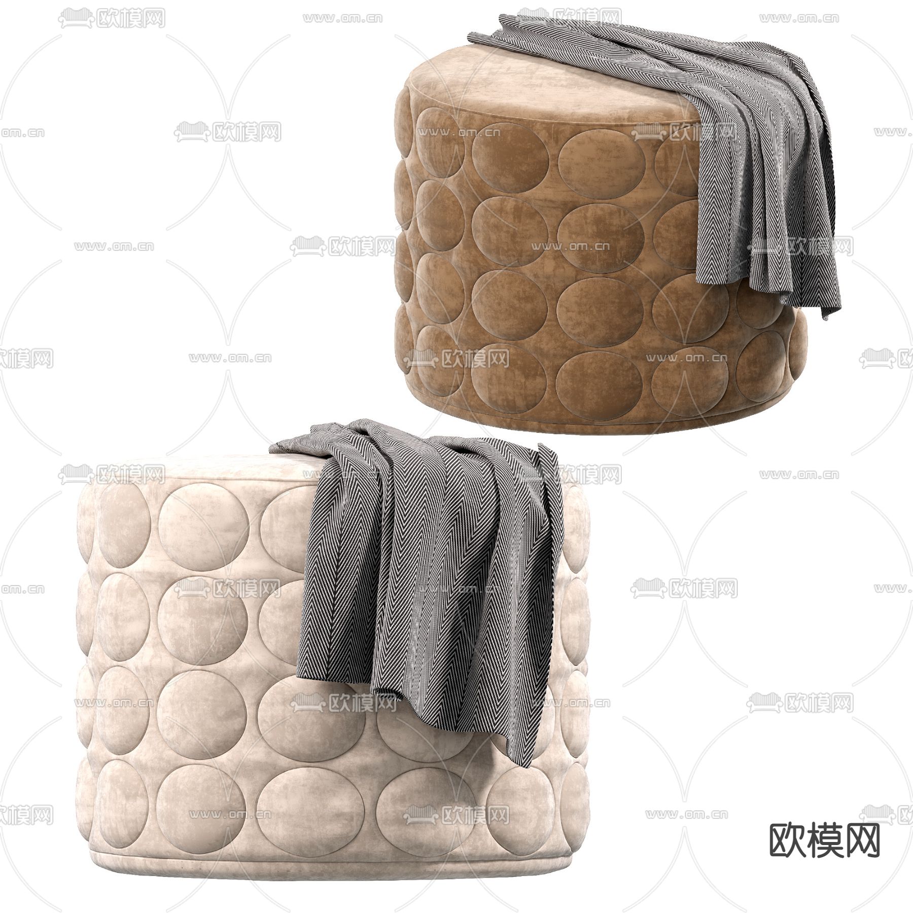 凳子 圆凳 矮凳 沙发凳3d模型下载（渲染图2）