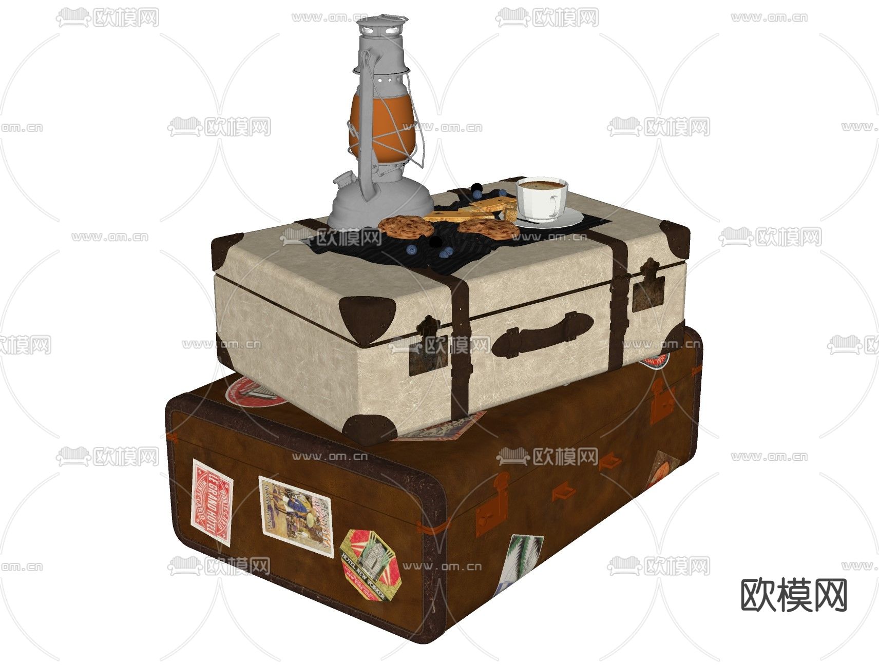 美式箱包 箱子 行李箱su模型下载（渲染图2）
